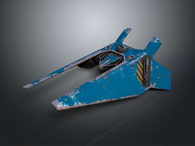 Worn Blue Mechanical Part With Yellow Warning Sign And Metal Structure 3d model