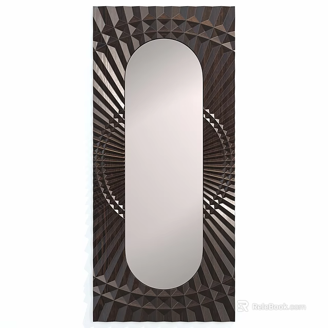 Modern Oval Mirror With Symmetric Geometric Striped Frame And Ornate Detailing Design 3d model 