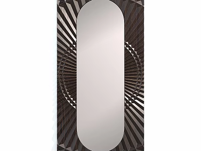 Modern Oval Mirror With Symmetric Geometric Striped Frame And Ornate Detailing Design 3d model