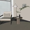 Cozy Modern Casual Chair In Living Room With White Blinds Floor Lamp Green Plant And Small Side Table