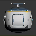 Cartoon Style Round Futuristic Robot With Blue Top Silver Body And Yellow Control Buttons
