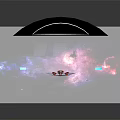 Starry Sky Themed Futuristic Console With Red Edged Blue Glowing Devices On Silver Metal Base
