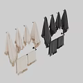 Soft Beige Fringed Towels Hanging On Black Towel Rack Absorbent