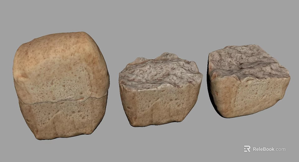 Homemade Bread Varieties with Textured Surfaces and Light Brown Crust in Various Shapes 3d model 