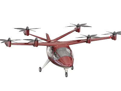 Red Modern Multi Rotor Helicopter With Transparent Cockpit And Landing Gear Structure 3d model