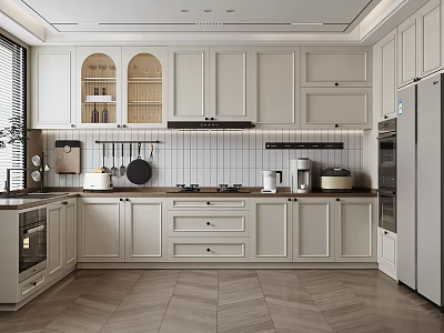 Modern Kitchen Interior With White Cabinets Tile Backsplash Natural Light And Appliances 3d model