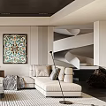 Modern Living Room Design With Sofa Rug Decorative Painting And Lamps