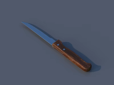 Weapon Knife With Silver Blade Brown Wooden Handle And Metal Rivets On Gray Background 3d model
