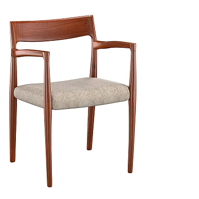 Modern Minimalist Single Chair With Brown Wooden Frame Armrests And Neutral Fabric Seat 3d model