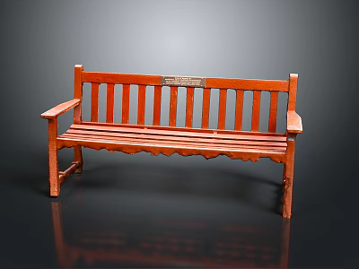 Red Wooden Bench With Armrests Backrest Slats And Scalloped Edge Design 3d model