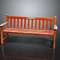 Red Wooden Bench With Armrests Backrest Slats And Scalloped Edge Design