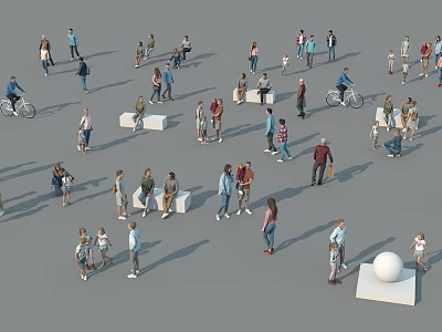 Many People Enjoying Outdoor Activities In Public Square Relaxing Walking And Cycling Together 3d model