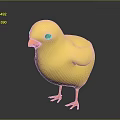 Cute Plump Yellow Chick 3D Model With Black Eyes And Orange Beak And Feet