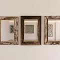 Three Vintage Wooden Framed Mirrors Hung On White Wall Reflecting Decorative Paintings Inside