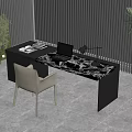 Modern Home Office Desk With Marble Top Laptop Lamp Chair And Plants