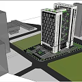 Modern High Rise Office Building With Glass Curtain Wall Rooftop Garden And Urban Landscaped Area
