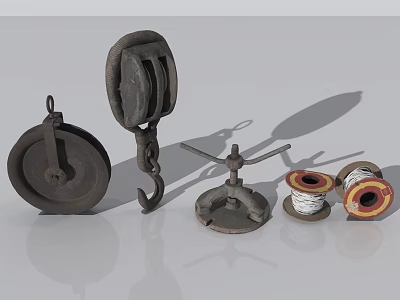 Pulley hook hook reinforcement component metal component metal parts coil cable ring metal component old object antique rusty 3d model