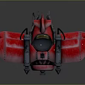 Red Vintage Biplane Model With Mechanical Parts And Propeller Design