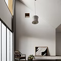 Elegant Living Room Interior With White Walls Pendant Light And Decorative Artwork