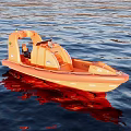 Orange Small Yacht on Rippled Water with Comfortable Seats and Control Console 3d model