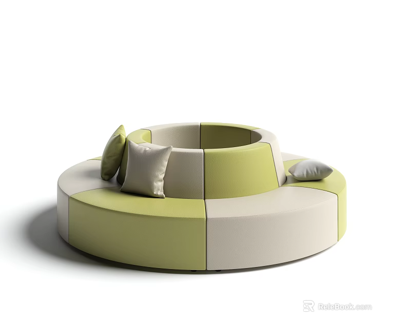 Modern Unique Shape Circular Sofa In Green And Beige With Soft Cushions 3d model 