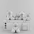 Various Sizes White Brown Teddy Bear Dolls With Bow Ties And Heart On Wooden Box