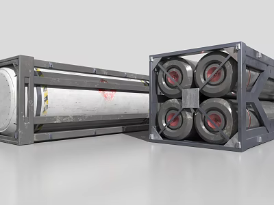 Industrial Equipment With Steel Frame And Multiple Cylindrical Storage Containers 3d model
