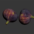 Two Juicy Fresh Ripe Figs With Purple Pink Skin On Black Reflective Surface