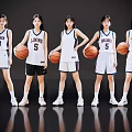 Five Female Basketball Players Leopards in White Jerseys Standing in a Row Holding Basketballs
