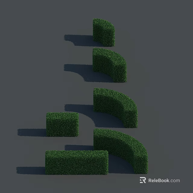 3D Rendered Bushes With Different Shapes Rectangular And Curved Arranged On Gray Background With Shadows 3d model 