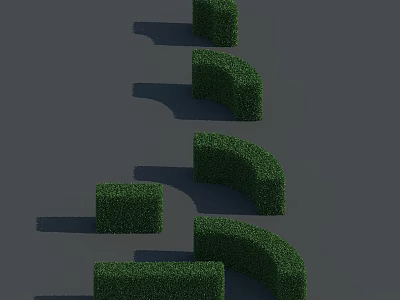 3D Rendered Bushes With Different Shapes Rectangular And Curved Arranged On Gray Background With Shadows 3d model