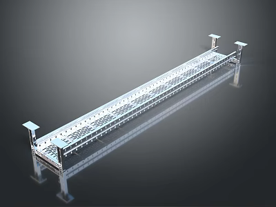 Long Metal Platform Structure With Perforated Surface And Support Columns For Industrial Application 3d model