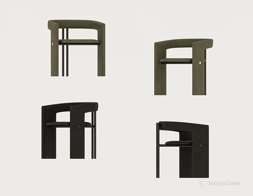 Modern Minimalist Dining Chairs in Dark Green and Black with Curved Backrest 3d model 
