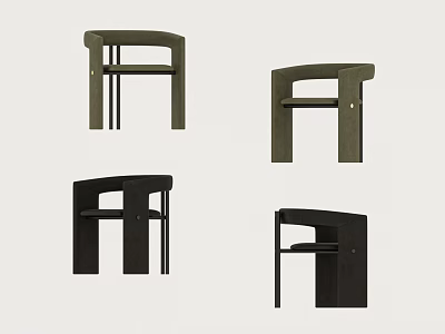 Modern Minimalist Dining Chairs in Dark Green and Black with Curved Backrest 3d model