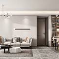 Modern Living And Dining Room Interior Design With Sofa Coffee Table Chandelier And Dining Chairs