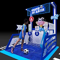 Exhibition Booth Setup With Blue Stalls Green Areas People Figures And Windmill