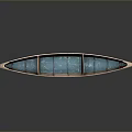Wooden Boat With Blue Interior Seats And Slim Structure On Dark Background