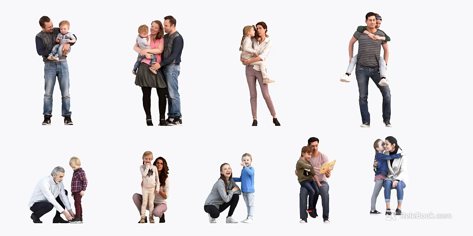 Group of People in Family Settings Sharing Parent Child Moments in Various Poses 3d model 