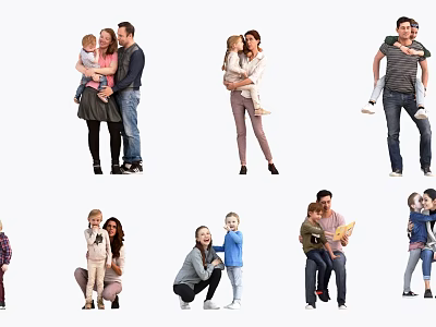 Group of People in Family Settings Sharing Parent Child Moments in Various Poses 3d model