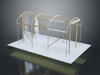 Arched Metal Frame Structure With Transparent Covering Platform And Human Silhouettes 3d model