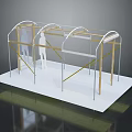 Arched Metal Frame Structure With Transparent Covering Platform And Human Silhouettes 3d model