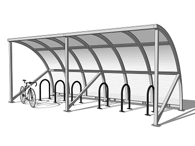 Bicycle Shelter With Curved Canopy And Bike Racks For Parking 3d model