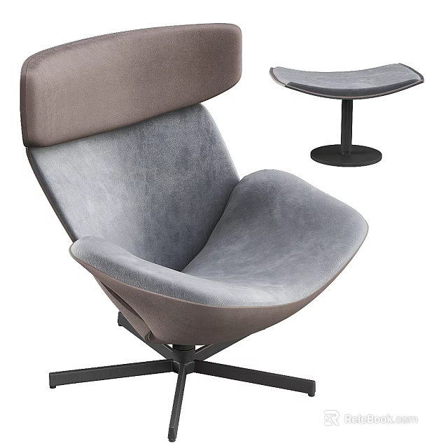 Modern Upholstered Gray Lounge Chair with Comfortable Design and Ottoman Footrest 3d model 