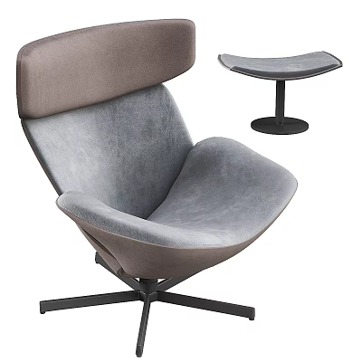 Modern Upholstered Gray Lounge Chair with Comfortable Design and Ottoman Footrest 3d model
