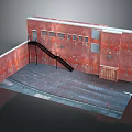 Industrial Red Brick Wall Interior Scene With Metal Staircase And Windows