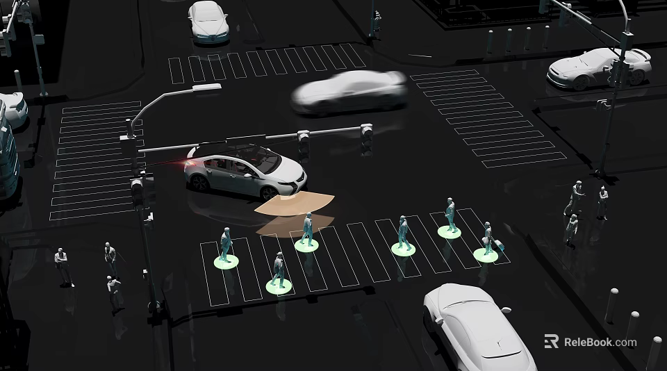 Cartoon City Traffic Scene With Pedestrians Cars Crosswalks And Traffic Lights 3d model 