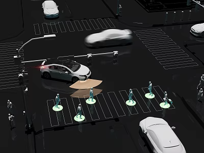 Cartoon City Traffic Scene With Pedestrians Cars Crosswalks And Traffic Lights 3d model
