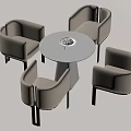 Modern Round Marble Table And Four Beige Armchairs With Green Plant And Black Legs