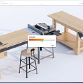 Wooden Workbench Table Set With Stool Shelf And Metal Frame Design 3d model
