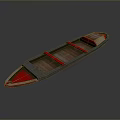 Long Wooden Boat With Red Interior And Dark Exterior Design Structure
